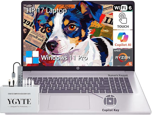 HP 17 Inch Touchscreen Laptop PC, 17.3" HD+ Touch Screen Business Laptop Computer, AMD Ryzen 5 (6-Core) | Windows 11 Pro | 10-Key Number Pad | Wi-Fi 6 | 64GB RAM 2TB SSD