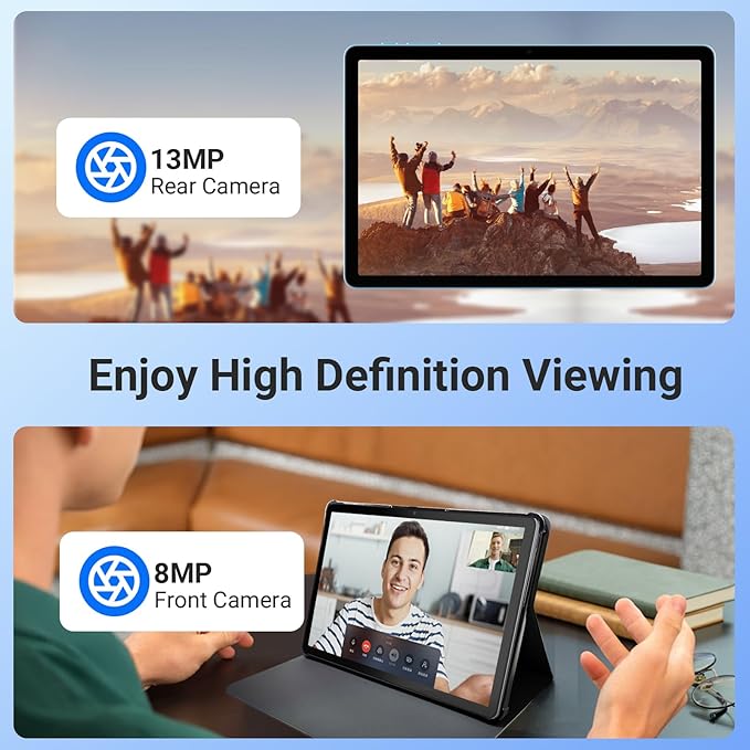 Digliand 11 Inch Android Tablet, 12GB RAM 128GB ROM, 8-Core, 7000mAh 8-Hour HD Tablet, Split Screen & Screen Mirroring, Dual Camera, Android 14 (Gray)