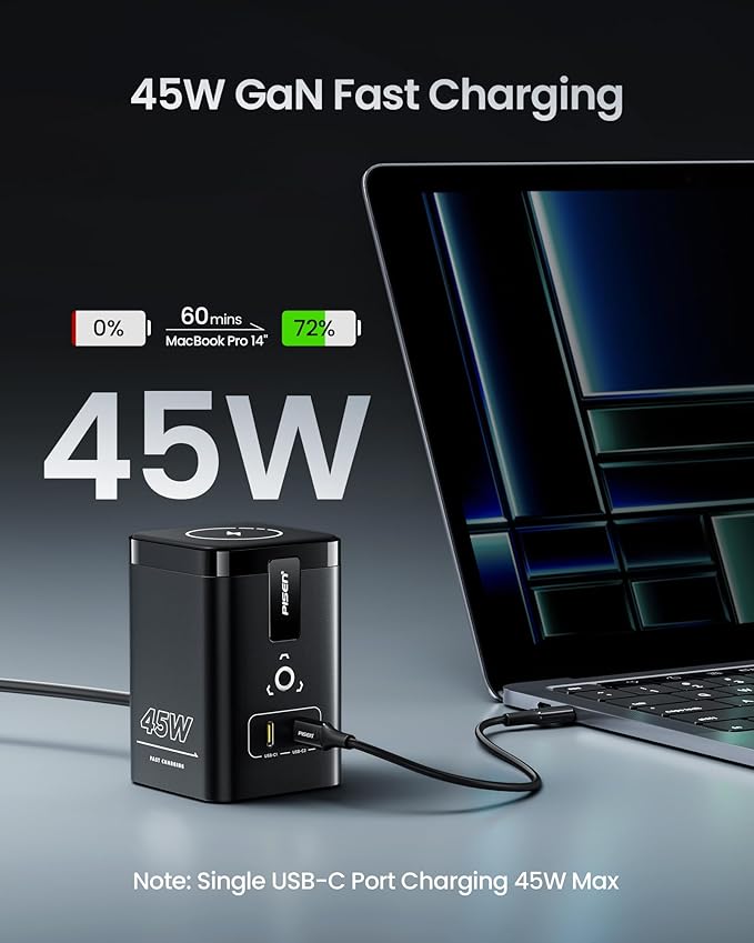 PISEN 4-in-1 Mag-Safe Wireless Charger - 45W GaN Charging Station for Multiple Devices, Qi Certified Mag-Safe Stand Magnetic Wireless Charger Fast Charging for iPhone 16/15/14/13/12, Samsung, AirPods