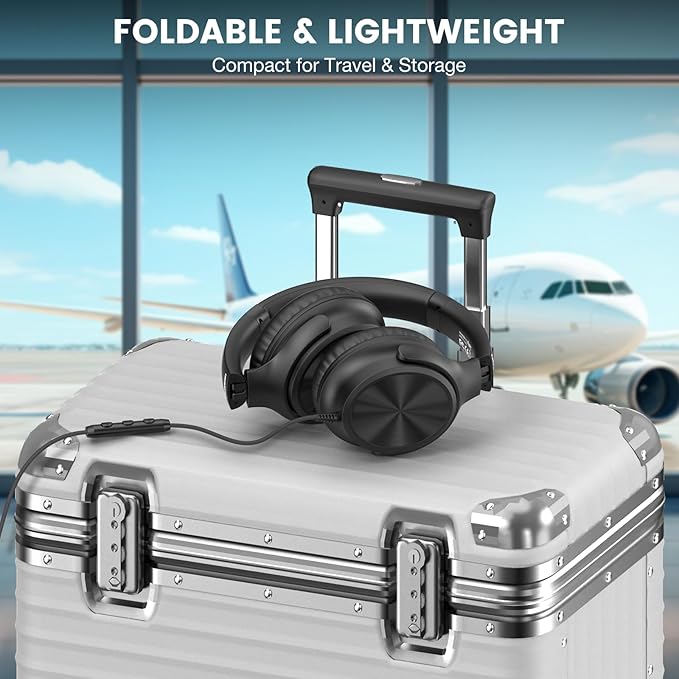 Over Ear Headphones Wired, 3.5mm Foldable Wired Headphones with Microphone, Volume Control, HD Stereo Sound, Lightweight Headphones for Adult/Teens/Chromebooks/Laptop/Computer/Tablets, Black