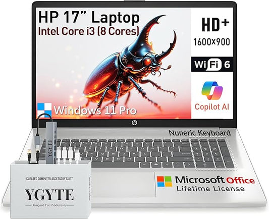 HP 2025 Laptops 17 Inch Laptop Computer, 17.3" HD+ Large Screen Laptop PC, Intel Core i3 (8-Cores), Windows 11 Pro Lifetime Office, 10-Key Number Pad, Wi-Fi 6, USB-Type C, 32GB RAM 2TB SSD