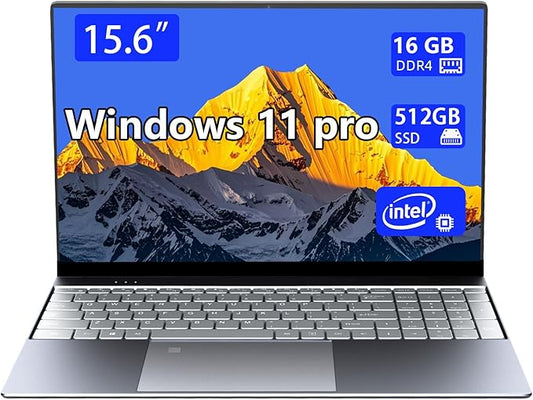 Win11 Laptop Computer, 15.6 Inch N5095 Quad core 16GB RAM 512G SSD, FHD 1920 * 1080 IPS Display Notebook PC, Backlit Keyboard, Finger Print Touch ID, AC WiFi,All-Metal Body