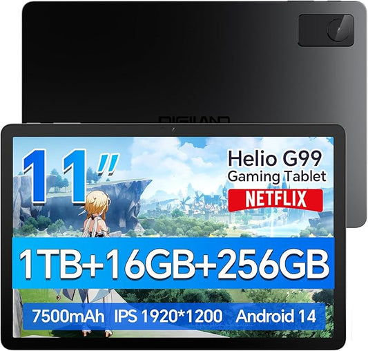 DigiLand Tab M11 PRO 11" Gaming Tablet – Android 14 OS,MediaTek Helio G99 Octa-Core,16GB RAM+256GB Storage,FHD Display,10-Hr Battery,8MP+13MP,Wi-Fi 6,Widevine L1,Stand Case,Google Tablets 2025