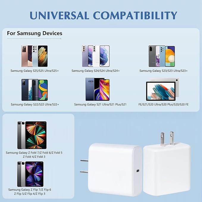 Fast USB C Charger for Samsung,45W Samsung Charger Fast Charging Block,2Pack USB C Android Phone Chargers 10FT Long TypeC Charging Cord for SamsungGalaxy S25 Ultra/S25+/S24 FE/S24+/S23/S22 FE/S21/S20+