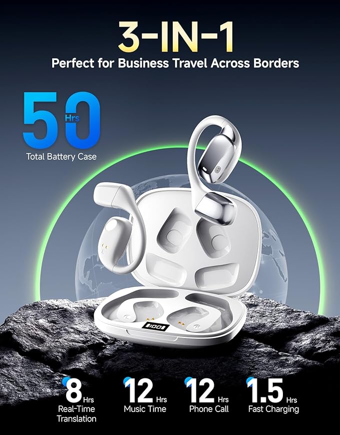 AI Translation Earbuds Real Time Interpretation– 144 Language Translator Device No Subscription, Pocket-Sized Wireless Bluetooth Translator Headphones for International Conferences, Trade Show& Travel