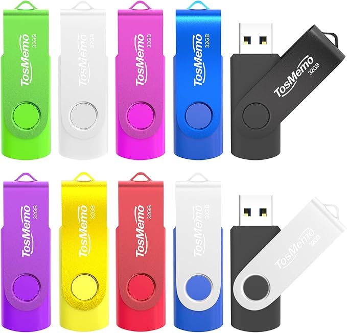 10 Pack 32GB USB Flash Drives Thumb Drives USB 2.0 Flash Drives Swivel Jump Drives Pen Drive Memory Stick Bulk for Data Storage(10 Pack,Mixed Colors)