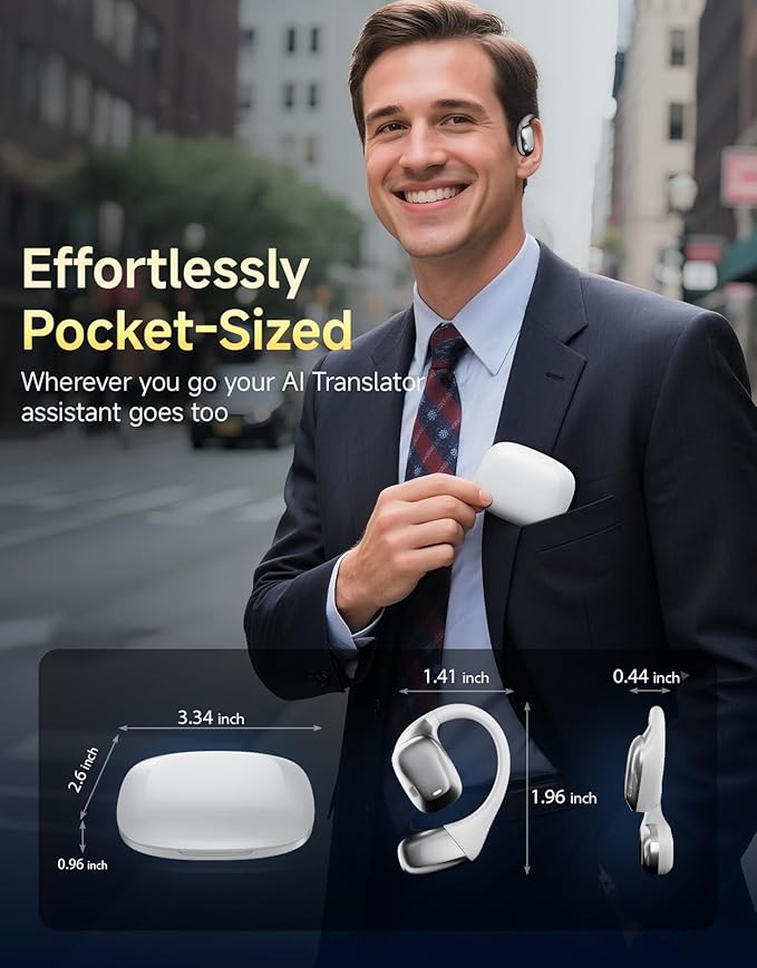AI Translation Earbuds Real Time Interpretation– 144 Language Translator Device No Subscription, Pocket-Sized Wireless Bluetooth Translator Headphones for International Conferences, Trade Show& Travel