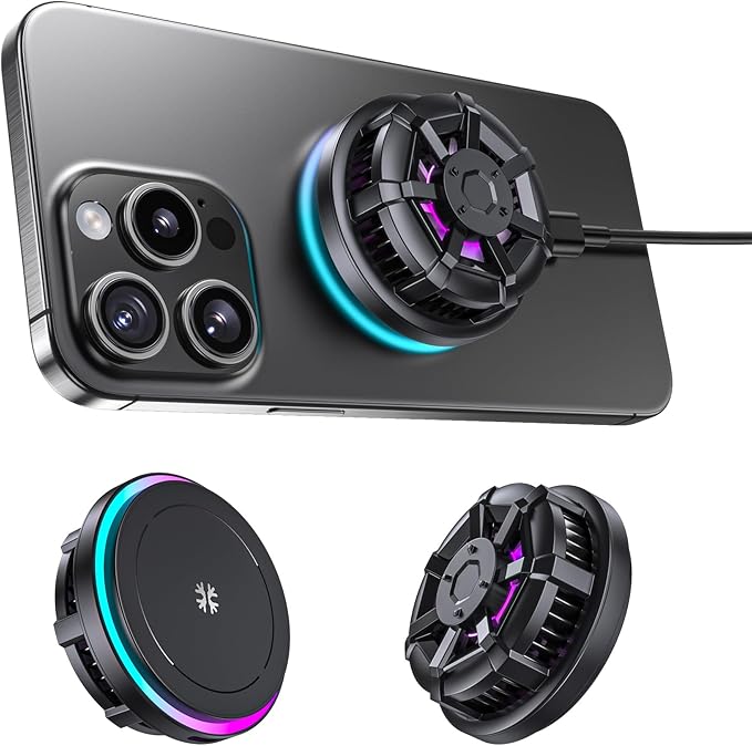 Wireless Cooling Charger for MagSafe, Preocean 15W Fast Wireless Charging Pad with Built-in Fan, Phone Cooler for Gaming, Magnetic Compatible with iPhone 17/16/15/14/13/12 Series.