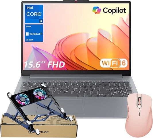 Lenovo IdeaPad Slim 3 Business AI Laptop, 15.6" FHD Display, Intel Core i7-13620H, 16GB RAM, 512GB SSD, Wi-Fi 6, SD Card Reader, Copilot Ready, Bundle with PCO Laptop Cooler & Thunderobot Mouse