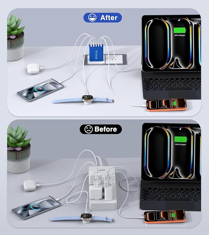 60W USB C Fast Charger Cube,2 Pack PD+QC Charging Block Power Adapter 5 Port Wall Mount Plug for iPhone 17 16 15 14 13, Motorola, LG, Google Pixel 6a/6 Pro/6/5a/5/4/4A Box Brick (Dark Blue)