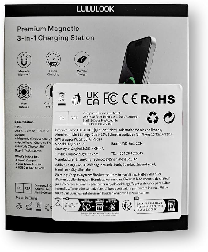 [Qi2 Certified ] LULULOOK 3 in 1 Charging Station with MagSafe, 15W QI2 Wireless Charger Stand Magnetic Charger for iPhone 17/16/15/14/13/12 Series, AirPods Pro/3/4, Apple Watch with 30W PD Adapter