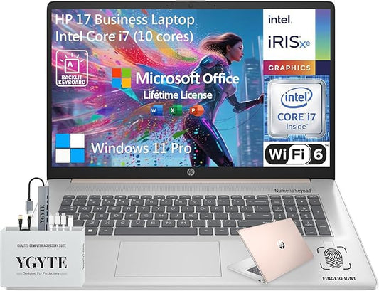 2025 HP 17 Inch Touchscreen Laptop Computer, 17.3 HD+ Touch Screen Business Laptop Notebook PC, Intel 10-Core i7, Lifetime Office, 20GB RAM 1TB SSD, Windows 11 Pro, Backlit 10 Key Number Pad,Rose Gold
