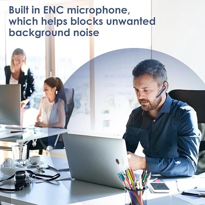 Bluetooth Headset with Microphone, Wireless Earpiece with Noise Cancelling Mic, Charging Case, Hands-Free Bluetooth 5.3 Earbud for Truckers, Zoom, Teams, Driving