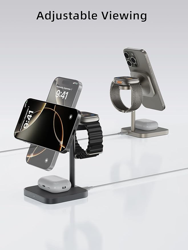 [Qi2 Certified ] LULULOOK 3 in 1 Charging Station with MagSafe, 15W QI2 Wireless Charger Stand Magnetic Charger for iPhone 17/16/15/14/13/12 Series, AirPods Pro/3/4, Apple Watch with 30W PD Adapter