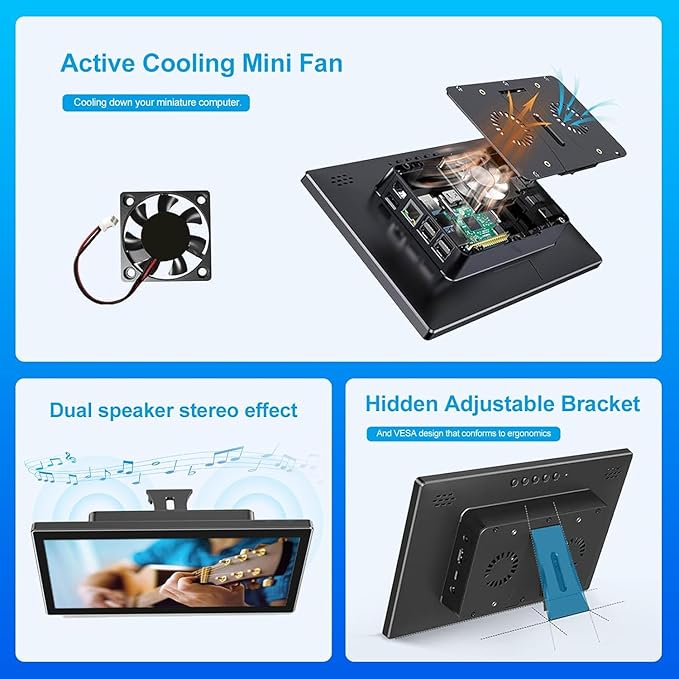 10.1 Inch Touchscreen for Raspberry Pi,5-Point 1920 * 1200 IPS touchscreen Portable Monitor with HDMI Interface Dual-Speaker for Raspberry Pi 5/4B/3B+/3B/B+ Jetson Nano Win11/10/8/7(10.1'' 1920*1200)