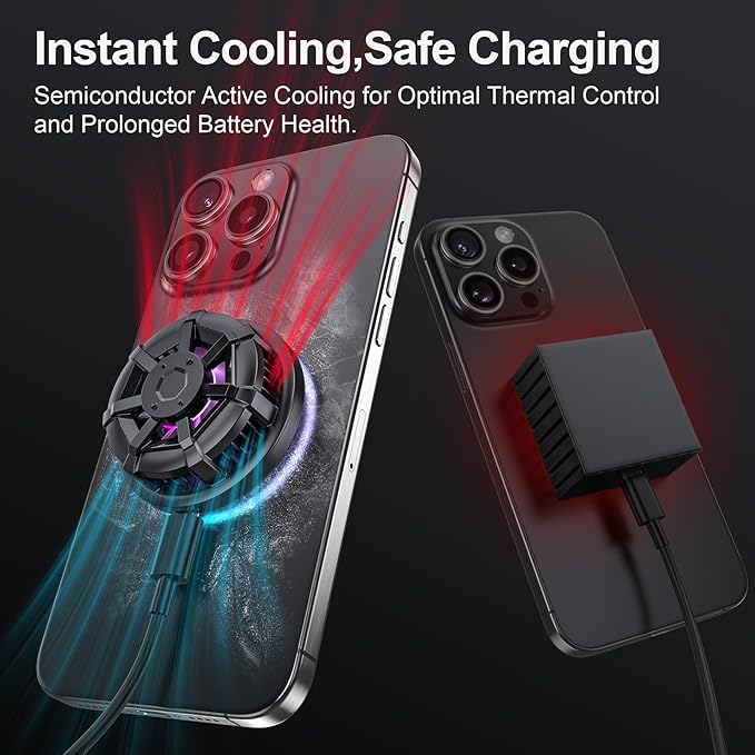 Wireless Cooling Charger for MagSafe, Preocean 15W Fast Wireless Charging Pad with Built-in Fan, Phone Cooler for Gaming, Magnetic Compatible with iPhone 17/16/15/14/13/12 Series.