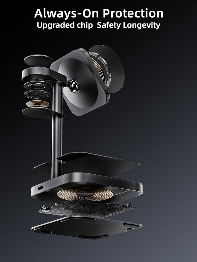 [Qi2 Certified ] LULULOOK 3 in 1 Charging Station with MagSafe, 15W QI2 Wireless Charger Stand Magnetic Charger for iPhone 17/16/15/14/13/12 Series, AirPods Pro/3/4, Apple Watch with 30W PD Adapter