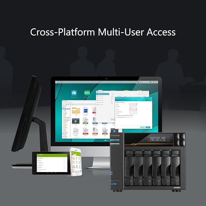 Asustor Lockerstor 6 Gen3 AS6806T 6 Bay NAS, AMD Ryzen Quad-Core 2.3GHz, 16GB ECC DDR5, 4 M.2 NVMe Slots, Dual 5GbE and 10GbE, Network Attached Storage for Video & Content Creator (Diskless)