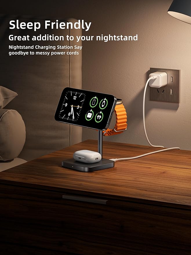 [Qi2 Certified ] LULULOOK 3 in 1 Charging Station with MagSafe, 15W QI2 Wireless Charger Stand Magnetic Charger for iPhone 17/16/15/14/13/12 Series, AirPods Pro/3/4, Apple Watch with 30W PD Adapter