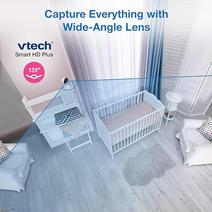 VTech Smart WiFi Baby Monitor, 2K CMOS Sensor Camera, 5.5-inch HD IPS Screen, Clear Infrared Night Vision, Pan-Tilt, 24x Zoom, 2-Way Talk, Multi-Color Night Light, Soothing, Free App: Smart HD Plus