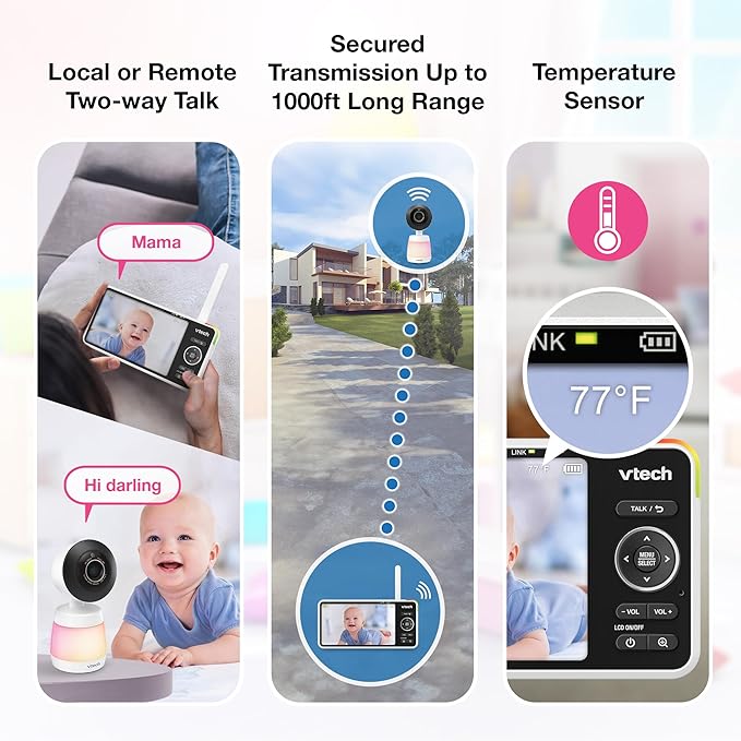 VTech Smart WiFi Baby Monitor, 2K CMOS Sensor Camera, 5.5-inch HD IPS Screen, Clear Infrared Night Vision, Pan-Tilt, 24x Zoom, 2-Way Talk, Multi-Color Night Light, Soothing, Free App: Smart HD Plus