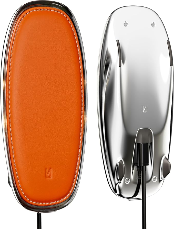 Lunar Artefacts Wireless Charger Lunar Dawn Orange Leather Chrome Magnetic Charging Pad