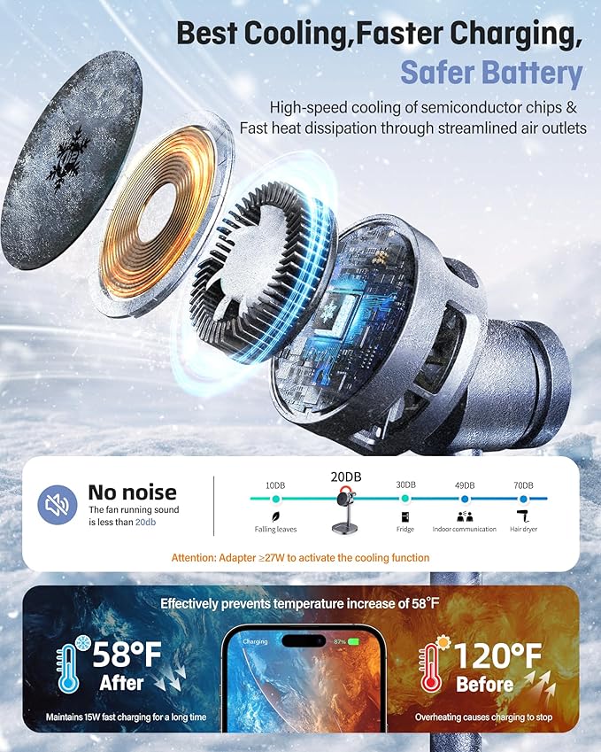 2025 New Magnetic Wireless Charger Stand with TEC Active Cooling, 15W Qi2-Certified 3 in 1 Charging Station for Apple Charger Stand, Wireless Charger for iPhone17/16/15/14/13/12, Apple Watch, AirPods