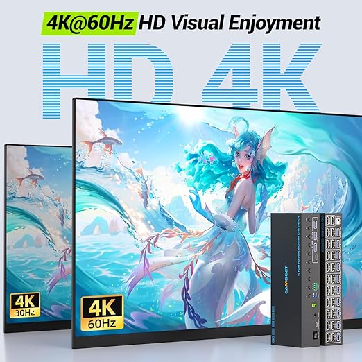 10 Port 8 Port 2 Monitors KVM Switch HDMI 4K@60Hz EDID Simulation, USB 3.0 Dual Monitor KVM Switch 2 Monitors 8 Computers 10 Computers,4 USB3.0 Ports, Audio,RS232,Wired Remote,12V Power,10 USB Cables