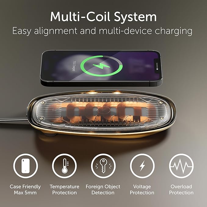 Lunar Artefacts Wireless Charger Lunar Midnight Blue Chrome Plated Brass