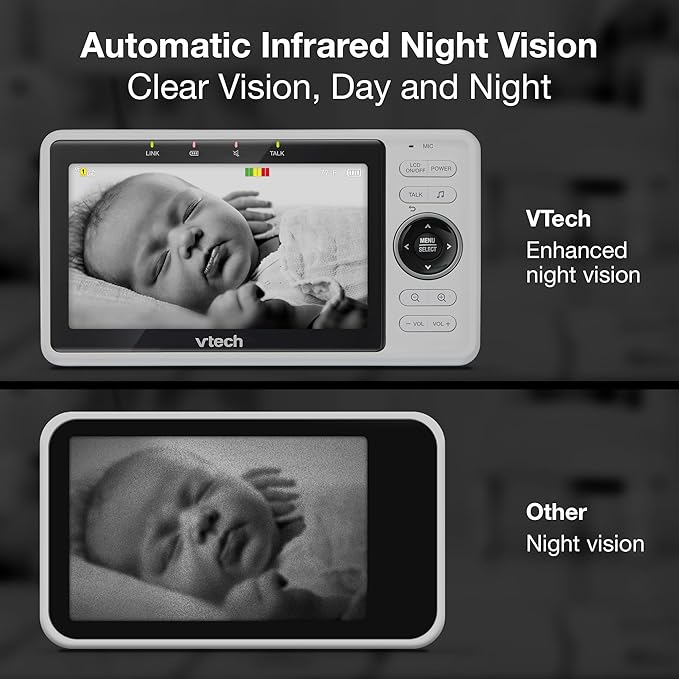 VTech 2-Cameras Smart WiFi Baby Monitor with 1080p FHD Camera and 5" HD IPS Screen, Free App with Motion Video, Sound/Motion Detection and Notifications, Split-Screen, Pan-Tilt-Zoom: VM901-2HD