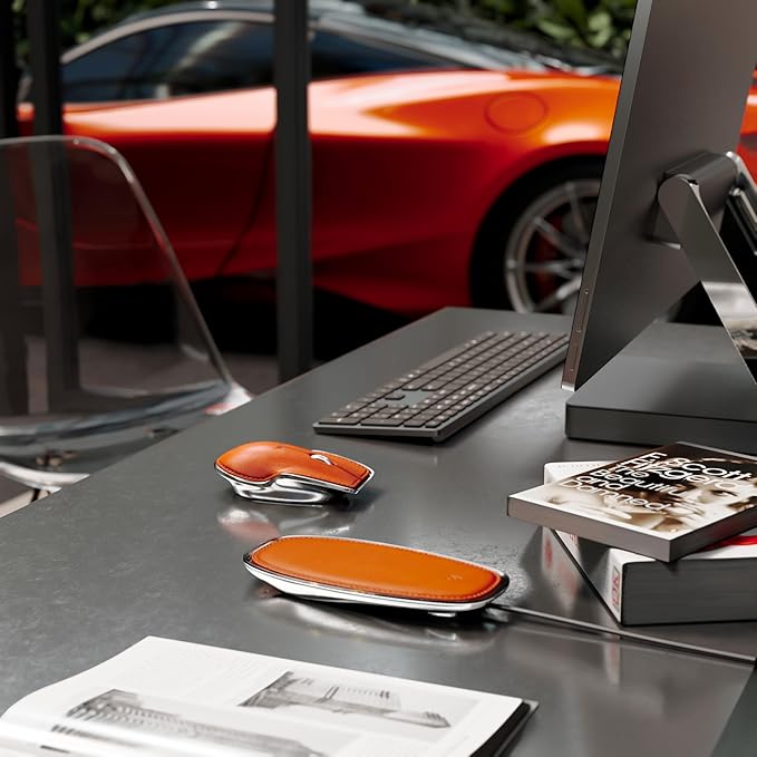 Lunar Artefacts Wireless Charger Lunar Dawn Orange Leather Chrome Magnetic Charging Pad