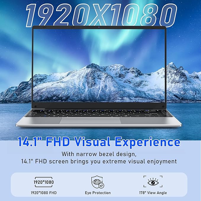 Laptop Computer, N5095 Gaming Laptop(up to 2.9Ghz), 14 Inch FHD Display(1920 x 1080), 16GB RAM 1TB SSD, Supports 180 Angle Opening, Bluetooth, Win 11 Pro.